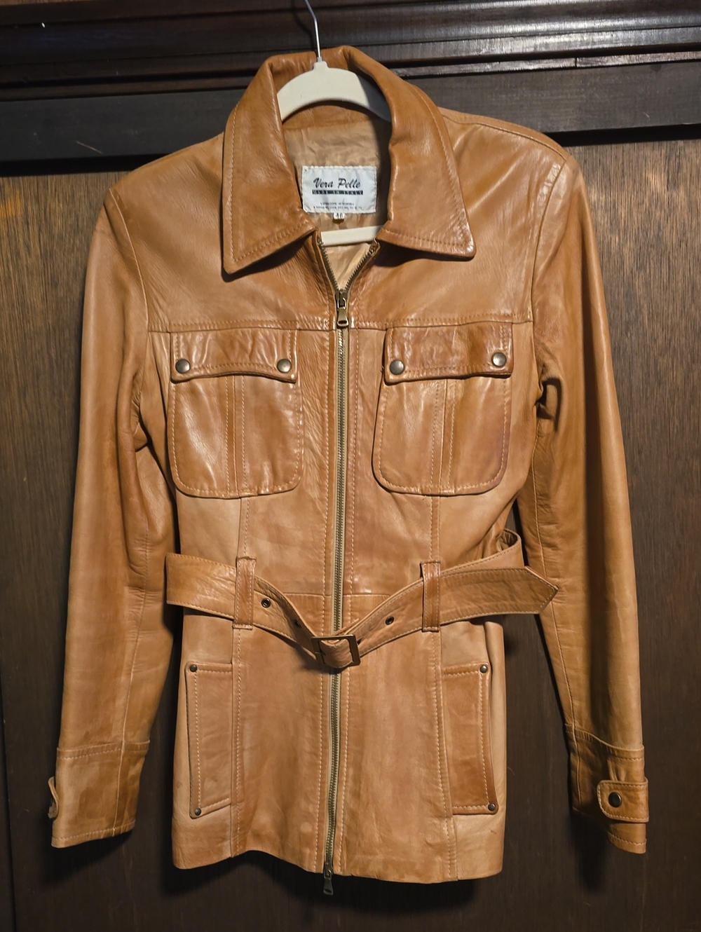 Simon B. Vera Pelle Italian Leather Mid-length Coat With Belt